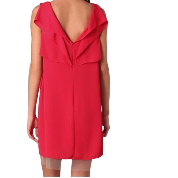 BCBGMAXAZRIA Runway Cardine Drape Chiffon V-Neck Dress Style Red Size Small S - Picture 2 of 14